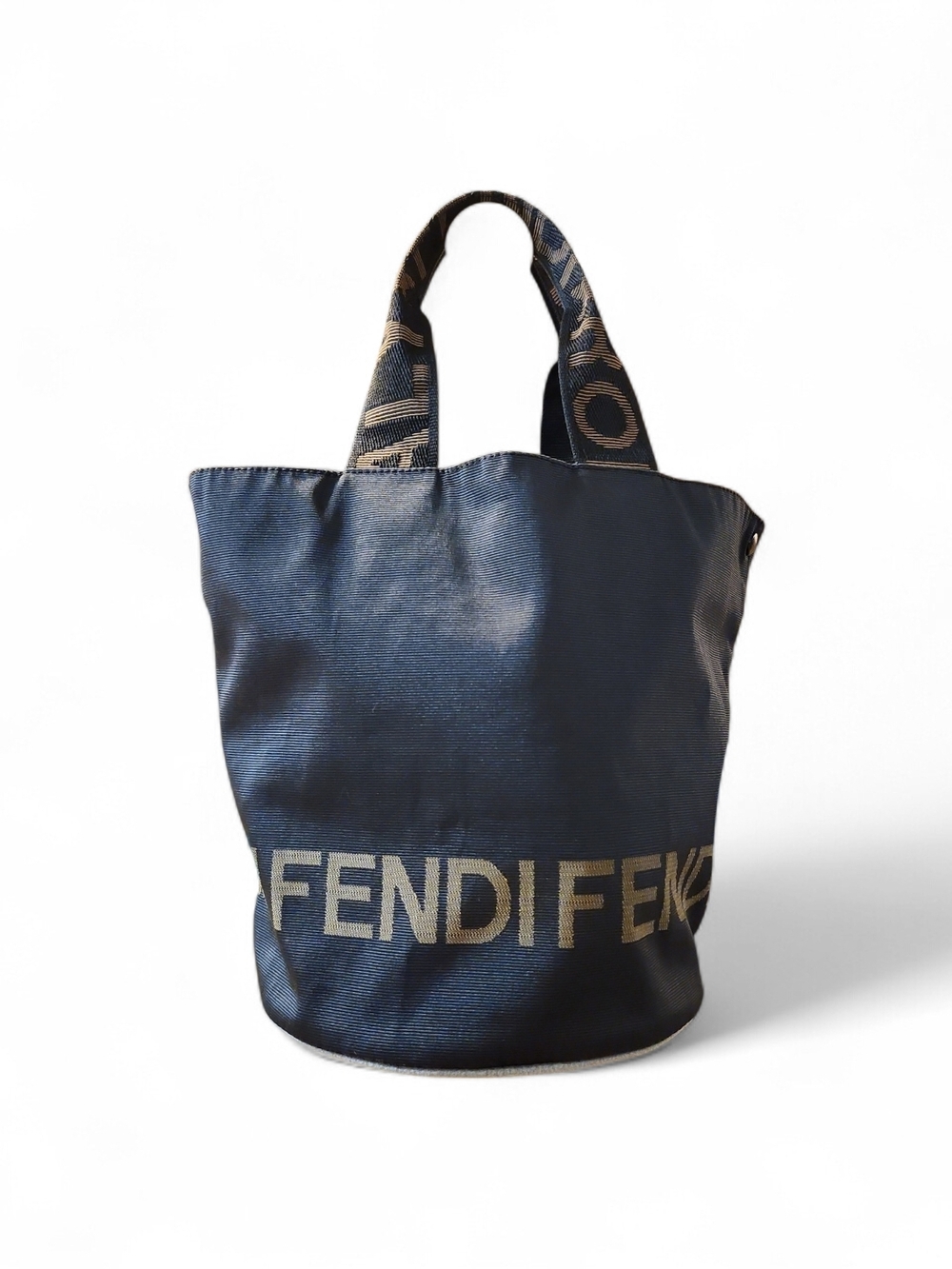 Fendi Navy and Gold Logo Bucket Bag